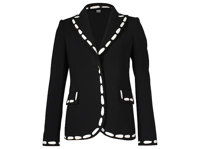 Moschino Contrasting Print Trimming Cady Blazer in Black Polyester  ref.887405