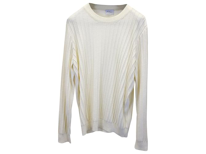Salvatore Ferragamo Ribbed Sweater in Cream Wool White  ref.887407