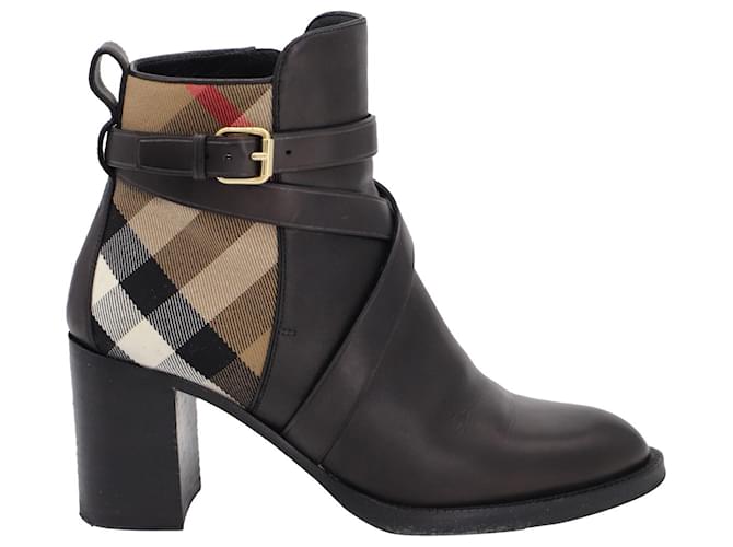 Burberry House Check Ankle Boots in Black Leather  ref.887443