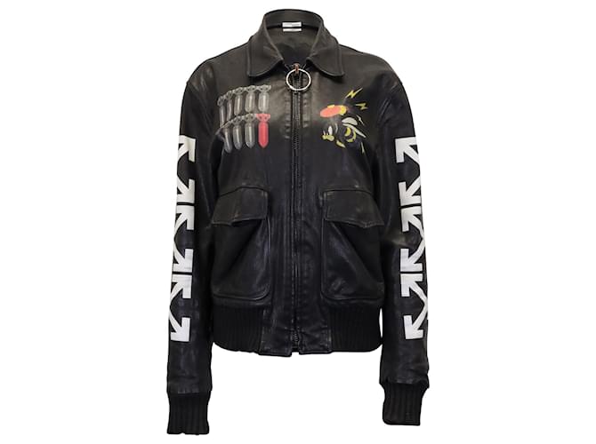 Off-White Not Real Bomber Jacket in Black Leather