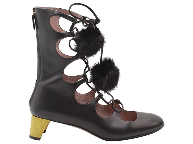 Stivali gladiatore stringati Gucci Heloise in pelle nera Nero