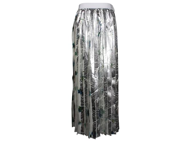 Falda larga floral plisada de MSGM en poliéster plateado metalizado Plata Metálico  ref.887486