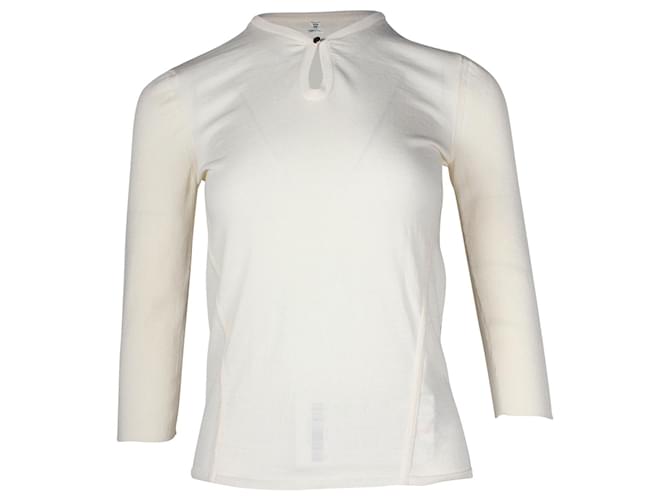 Hermès-Top mit Dreiviertelärmeln aus cremefarbener Wolle Weiß Roh  ref.887509
