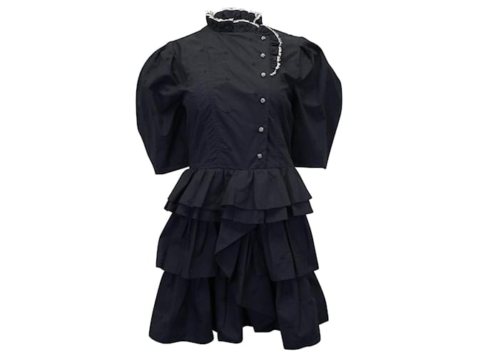 Mini abito ricamato a balze Ulla Johnson Linnea in cotone nero  ref.887515