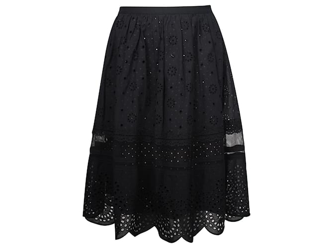Marc by Marc Jacobs Perforated Lace Midi Skirt in Black Cotton  ref.887518
