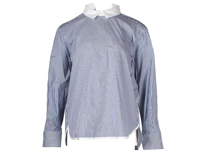 Camicia Sacai a Righe Incrociate sul Retro in Cotone Blu