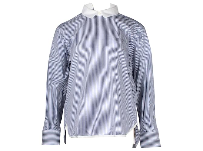 Camicia Sacai a Righe Incrociate sul Retro in Cotone Blu  ref.887525