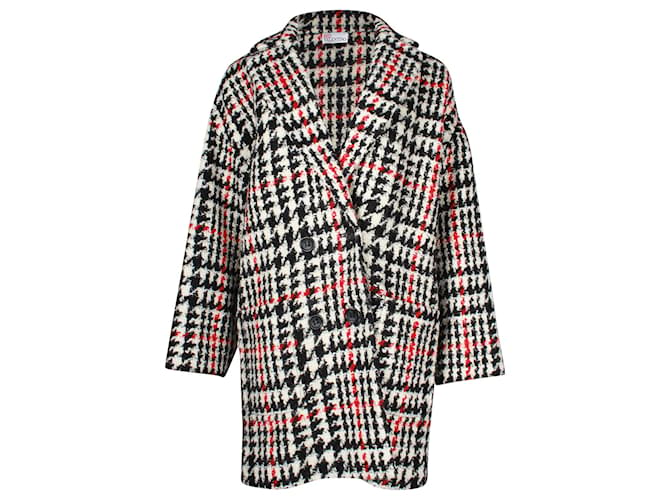 „Red Valentino – Übergroßer Mantel mit Hahnentrittmuster aus schwarzer Schurwolle  ref.887539