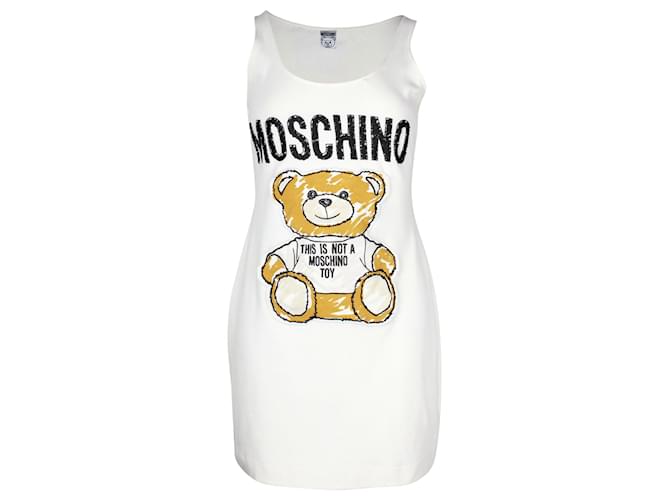 Ärmelloses Minikleid mit Teddybär-Motiv von Moschino aus weißer Baumwolle  ref.887541