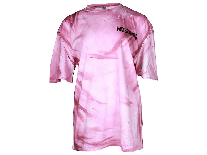 Camiseta de algodón rosa con logo Paint Brush de Moschino