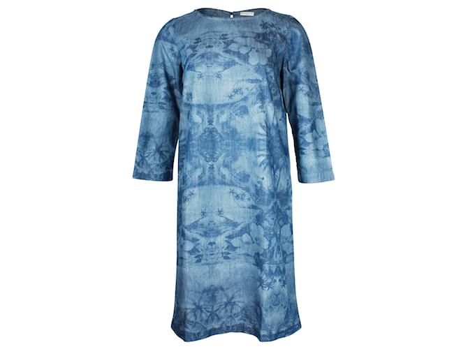 Stella Mc Cartney Stella McCartney Landscape Print Mini Dress in Blue Cotton  ref.887569