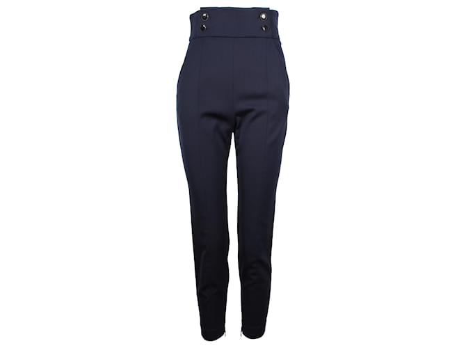 Pantalon taille haute Alexander McQueen en laine vierge bleu marine  ref.887570