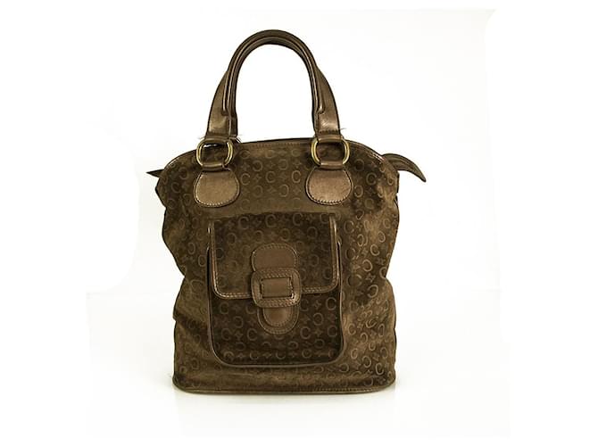 Autre Marque Celine Monogram Brown Suede Shiny Leather Top Handles Grab bag Sac à main Marron  ref.887573