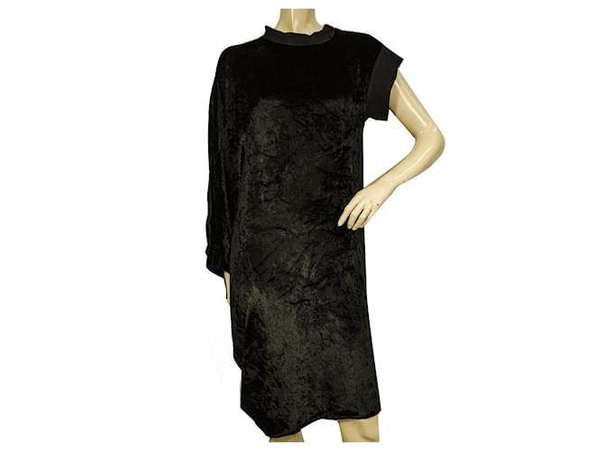 Lanvin Noir Velours One Sleeve Cocktail Soirée Genou robe taille 40 Soie Viscose  ref.887578