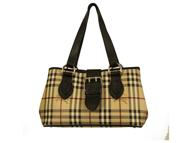 Burberry Haymarket Check Canvas  Black Leather Two Handle Shoulder Bag Handbag Multiple colors Cotton  ref.887589
