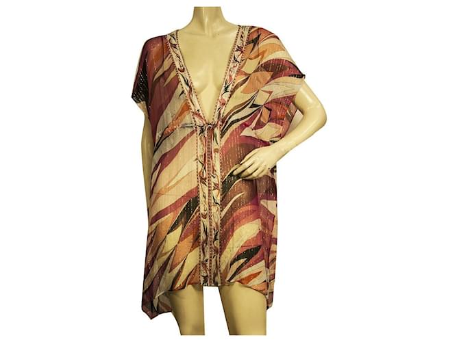 Emilio Pucci Pink Silk Shiny Kaftan Cover Up Beach Mini Dress or  