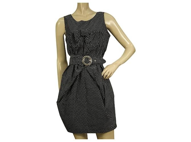 See by Chloé See by Chloe Black & White Polka Dot Print Belted Mini Dress size 42 W. bow Polyester  ref.887613