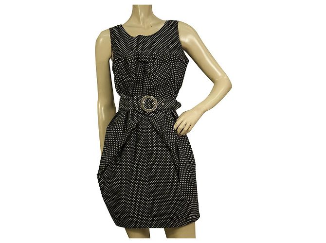 See by Chloé Siehe von Chloe Schwarz-weiß gepunktetes Minikleid mit Gürtel, Größe 42 W. Bogen