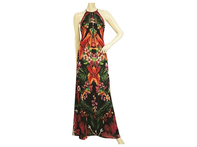 Ted Baker Tropical Floral Tukan ärmelloses Neckholder-Maxi-Abendkleid, Größe 0 Mehrfarben Polyester  ref.887615