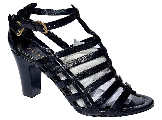 Prada black caged sandals