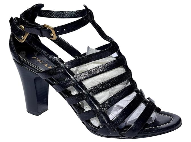Prada black caged sandals Leather  ref.887628