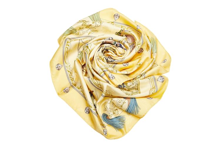 Hermès Hermes Yellow Plumes et Grelots Silk Scarf Cloth  ref.887826