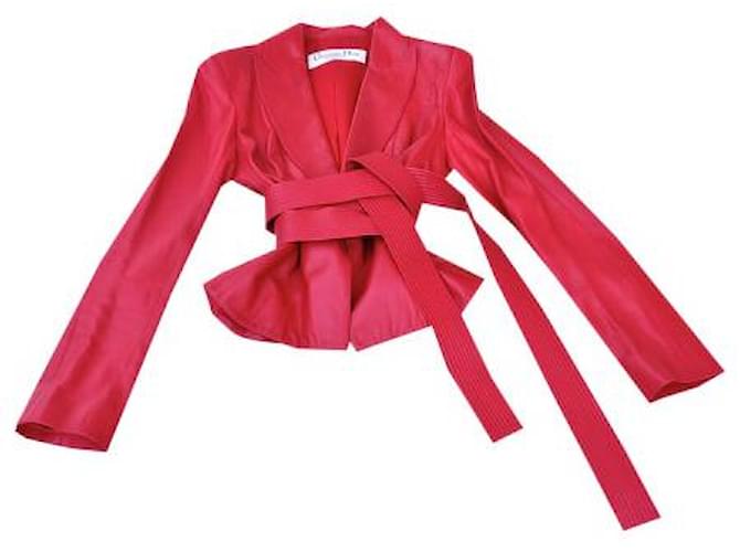 Jaqueta vermelha Dior de couro cordeiro Vermelho Pele de cordeiro  ref.887857