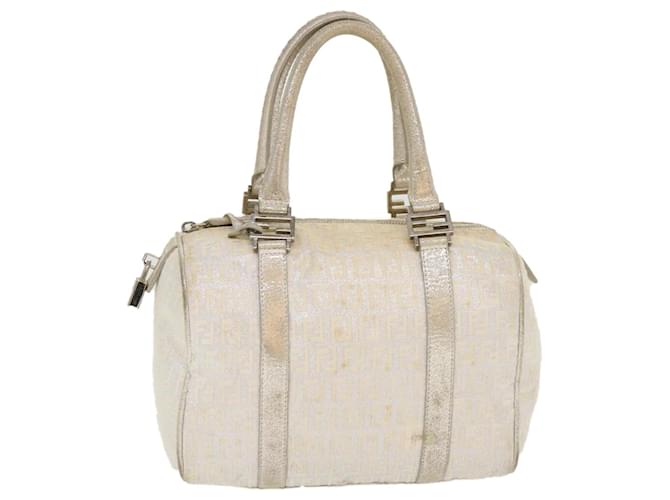 FENDI Zucchino Canvas Hand Bag Silver Auth 40060 Silvery Cloth  ref.887906