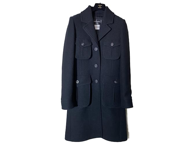 Chanel Abrigo negro de Edimburgo Lana  ref.888195