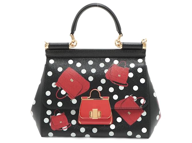 Dolce & Gabbana Sicily Polka Dots Small Dauphine Leather Black Bag  ref.888203