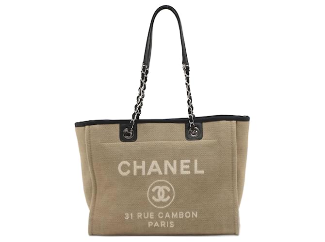 Chanel Deauville MM Canvas & Leather Beige Silver Multiple colors Cloth  ref.888207