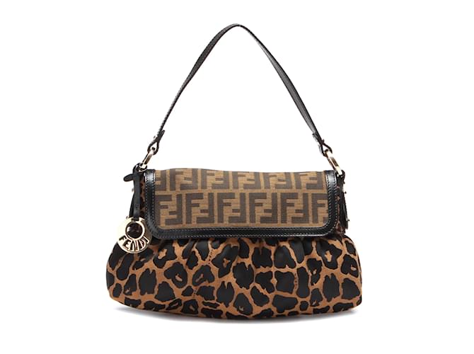 Fendi Zucca Canvas Leopard Shoulder Bag 8BR445 Brown Cloth  ref.888219