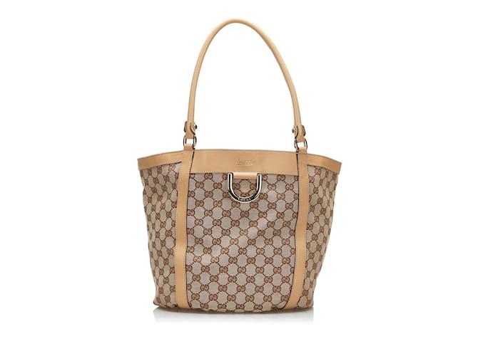 Gucci GG Canvas Abbey D-Ring Tote Bag 211982 Brown Cloth  ref.888222