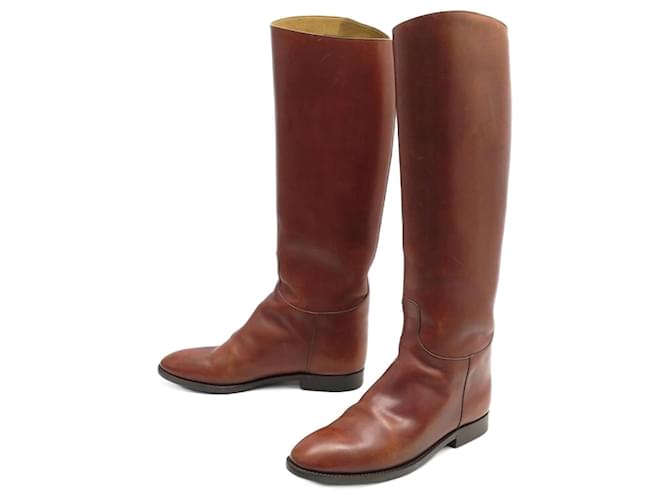 Hermès CHAUSSURES HERMES BOTTES CAVALIERES 38.5 CUIR MARRON BROWN LEATHER BOOTS Camel  ref.888293