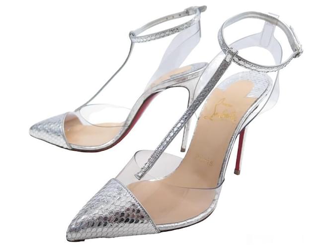 CHRISTIAN LOUBOUTIN SHOES PUMPS NOSY PYTHON MIRROR 37 SHOES Silvery Exotic leather  ref.888297