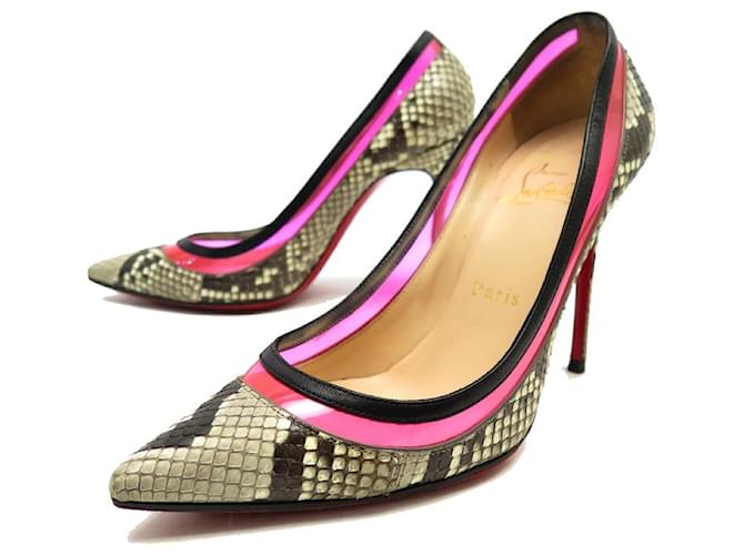 NEW CHRISTIAN LOUBOUTIN SHOES PAULINA PUMPS 37 LEATHER PYTHON SHOES Brown Exotic leather  ref.888299