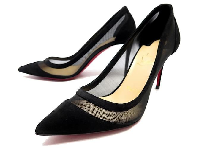 NUOVE SCARPE CHRISTIAN LOUBOUTIN SCARPE GALATIVI IN PIZZO 36 pompe Nero Pelle  ref.888302