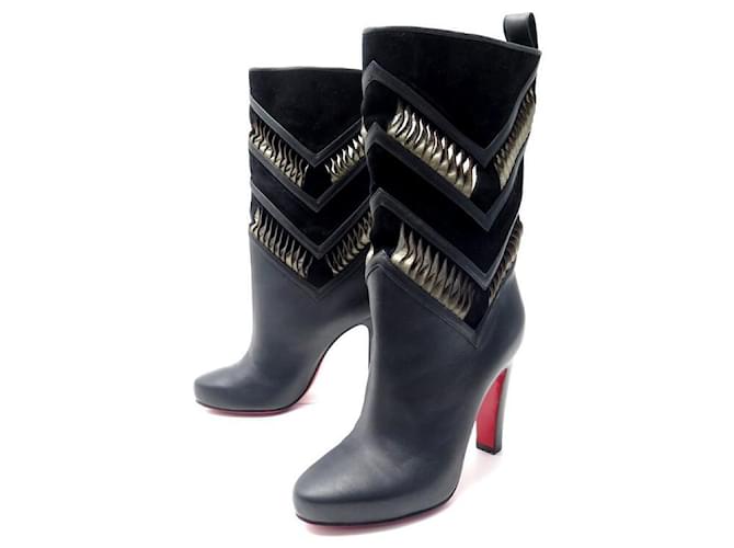 CHRISTIAN LOUBOUTIN SHOES 37 SUEDE & LEATHER HEEL BOOTS BOOTS SHOES Black  ref.888330