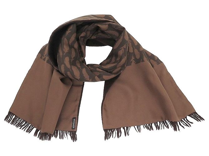 Hermès SCIARPA HERMES VINTAGE FODERATA VISO PLUME CASHMERE SETA CASHMERE SCIARPA SETA Marrone
