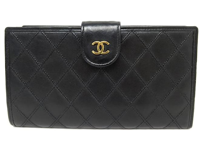 VINTAGE CHANEL WALLET CLASP TIMELESS QUILTED BLACK LEATHER WALLET  ref.888380