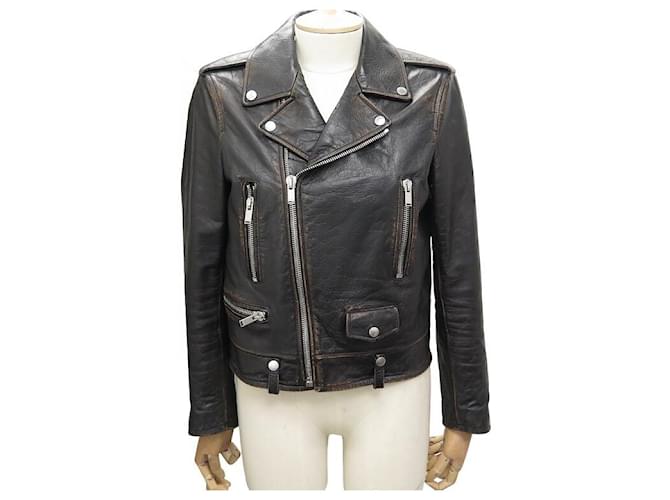 SAINT LAURENT PERFECTO BIKERJACKE 481862 cuir 42IT 38 FR M LEDERMANTEL Braun  ref.888394