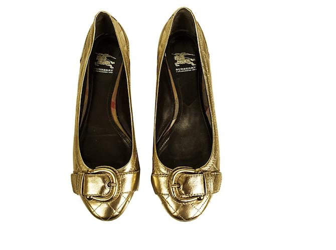 Burberry gold quilted leather Oxford ballerina ballet flats buckle 39,5 Golden  ref.888492
