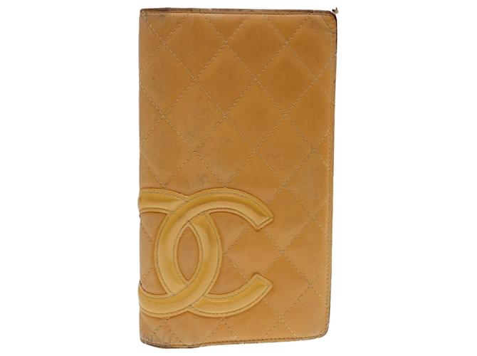 CHANEL Cambon Line Long Wallet Leather Beige CC Auth yk6392  ref.888531