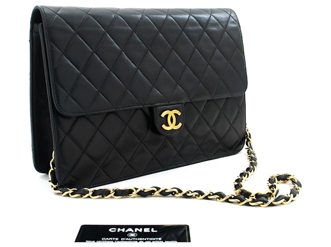 CHANEL Chain Shoulder Bag Clutch Black Quilted Flap Lambskin Purse Leather  ref.888560