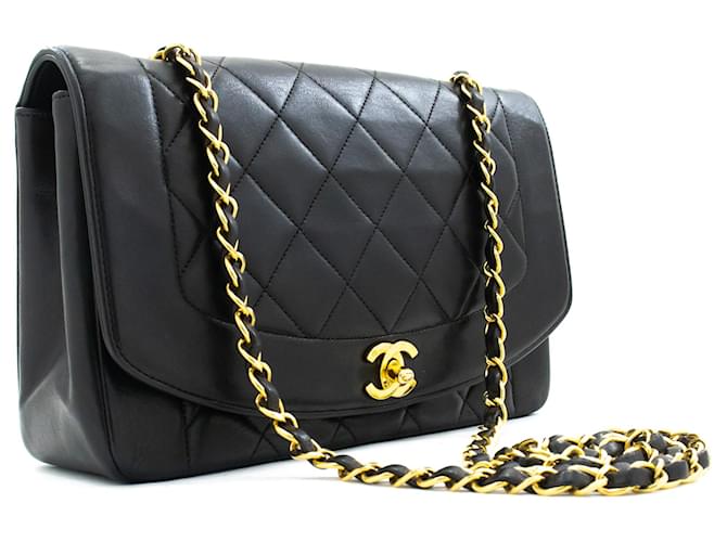 CHANEL Diana Flap Chain Shoulder Bag Black Quilted Lambskin Purse Leather  ref.888561
