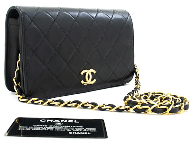 CHANEL Full Flap Chain Shoulder Bag Clutch Black Quilted Lambskin Leather  ref.888568