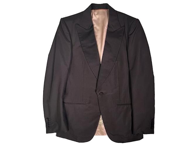 *GUCCI veste Gucci sur mesure made in Italy noir nouveautés homme ★ 48 Soie Laine Viscose  ref.888592