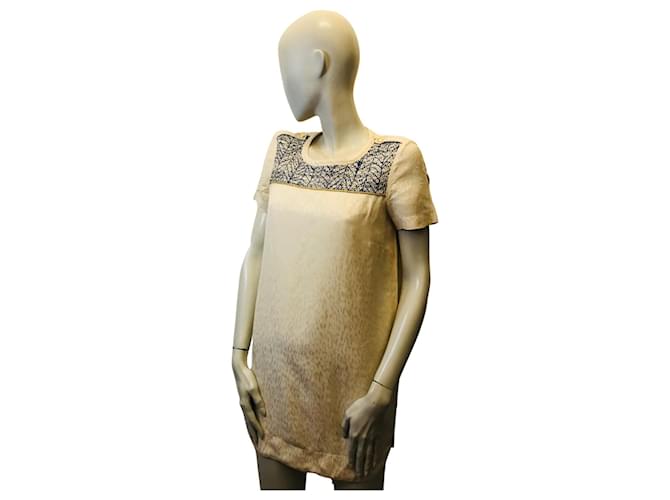 Robe à plastron Sézane Coton Polyester Blanc cassé  ref.888605