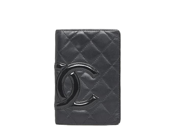 Chanel White Cambon Ligne Long Wallet Black Leather Pony-style