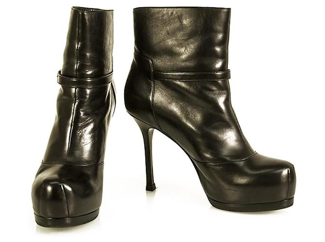 YSL Yves Saint Laurent black leather Tribute ankle bootie EU 37  ref.888883
